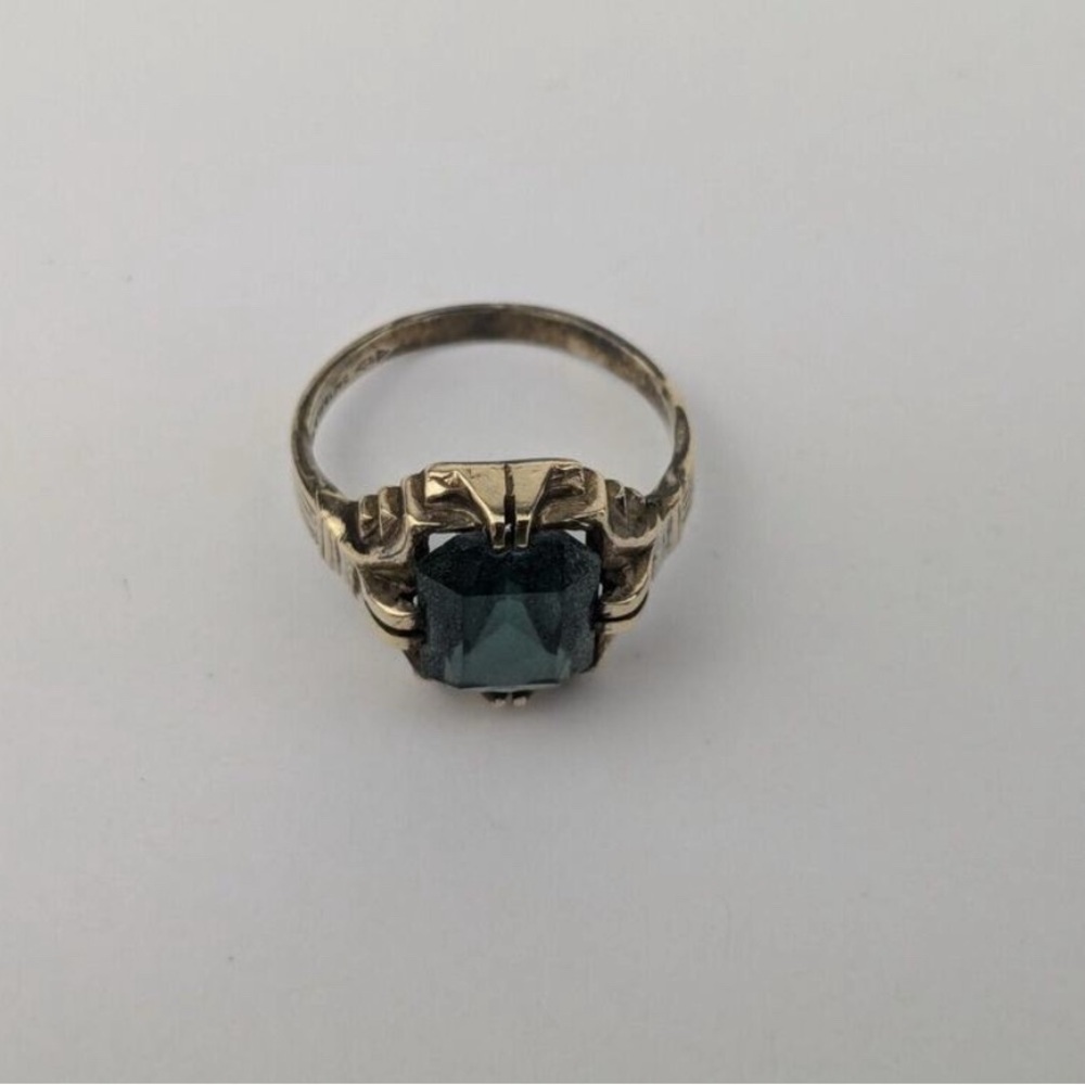 Antique 1900’s 14k Ring w/ Sapphire Glass Blue Stone - Picture 3 of 9